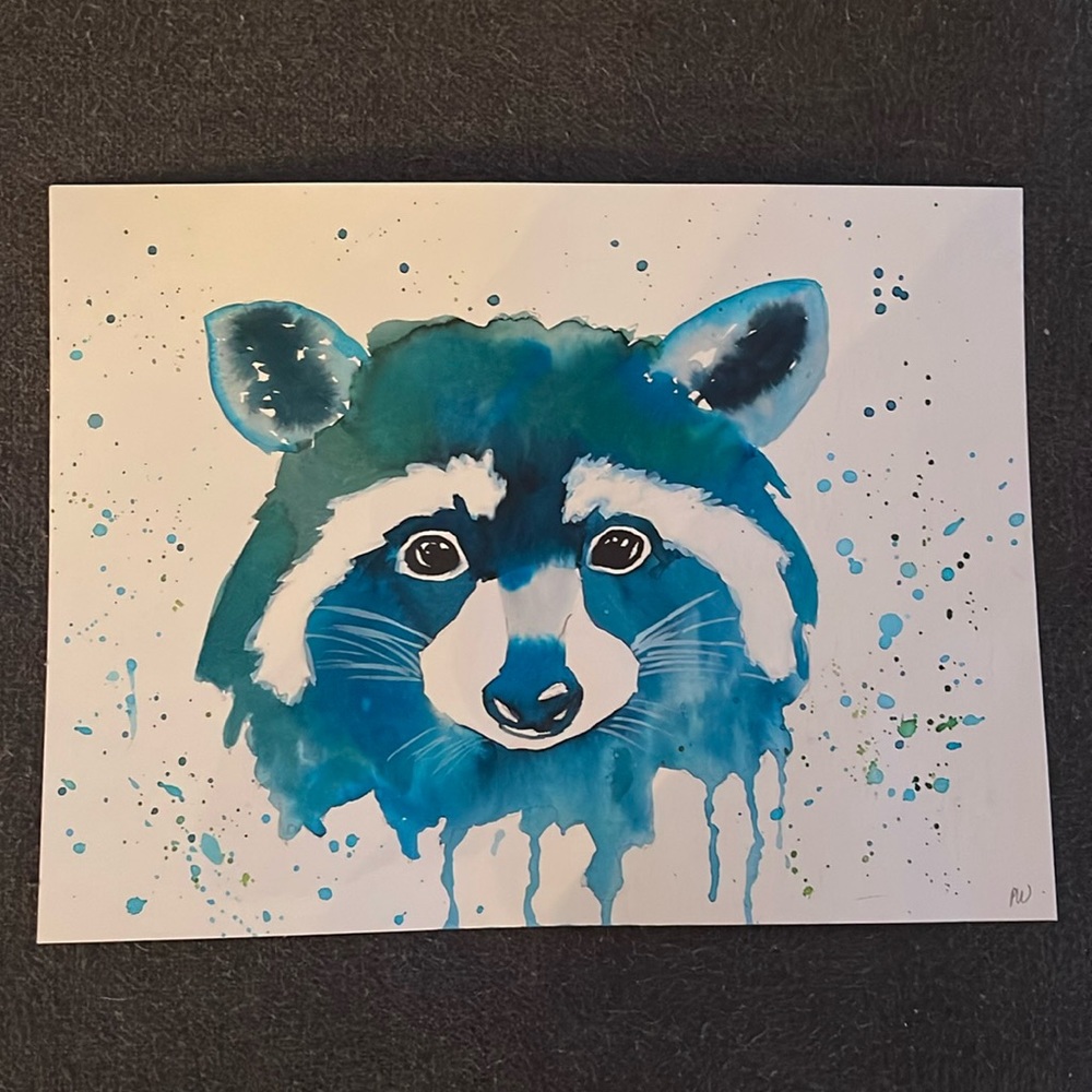 Original watercolor racoon print 9x12